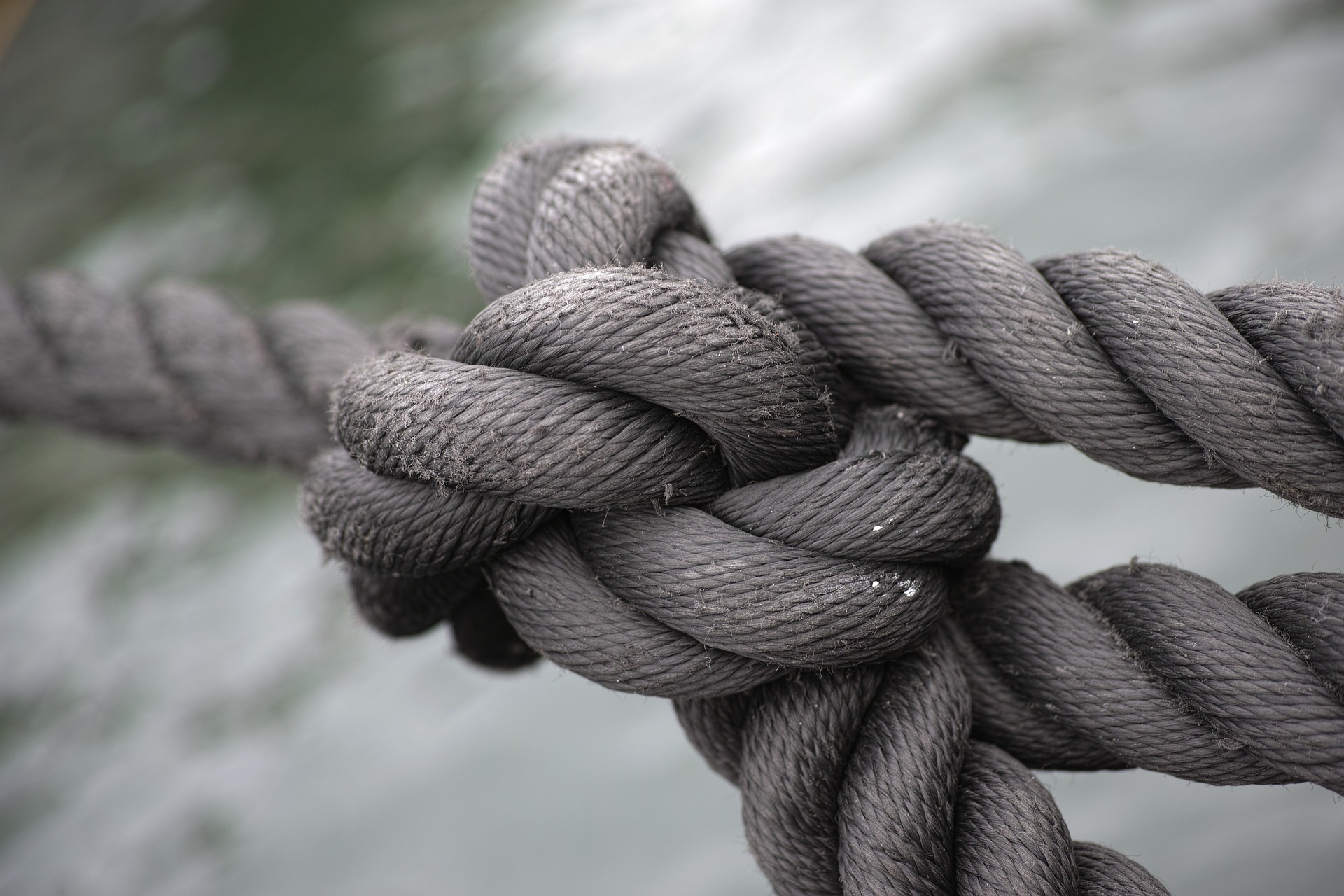 A knot tied in a thick rope.